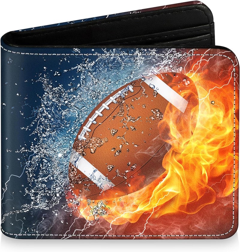 Bebomne Teen Boys Wallet for Kids - Football Kids Wallet for Boys Leather Credit Id Card Cash Holder Rfid Blocking Zipper Cool Funny with Coin Pocket Id Window Bifold Sports Design for Teen Birthday Gifts - Image 1